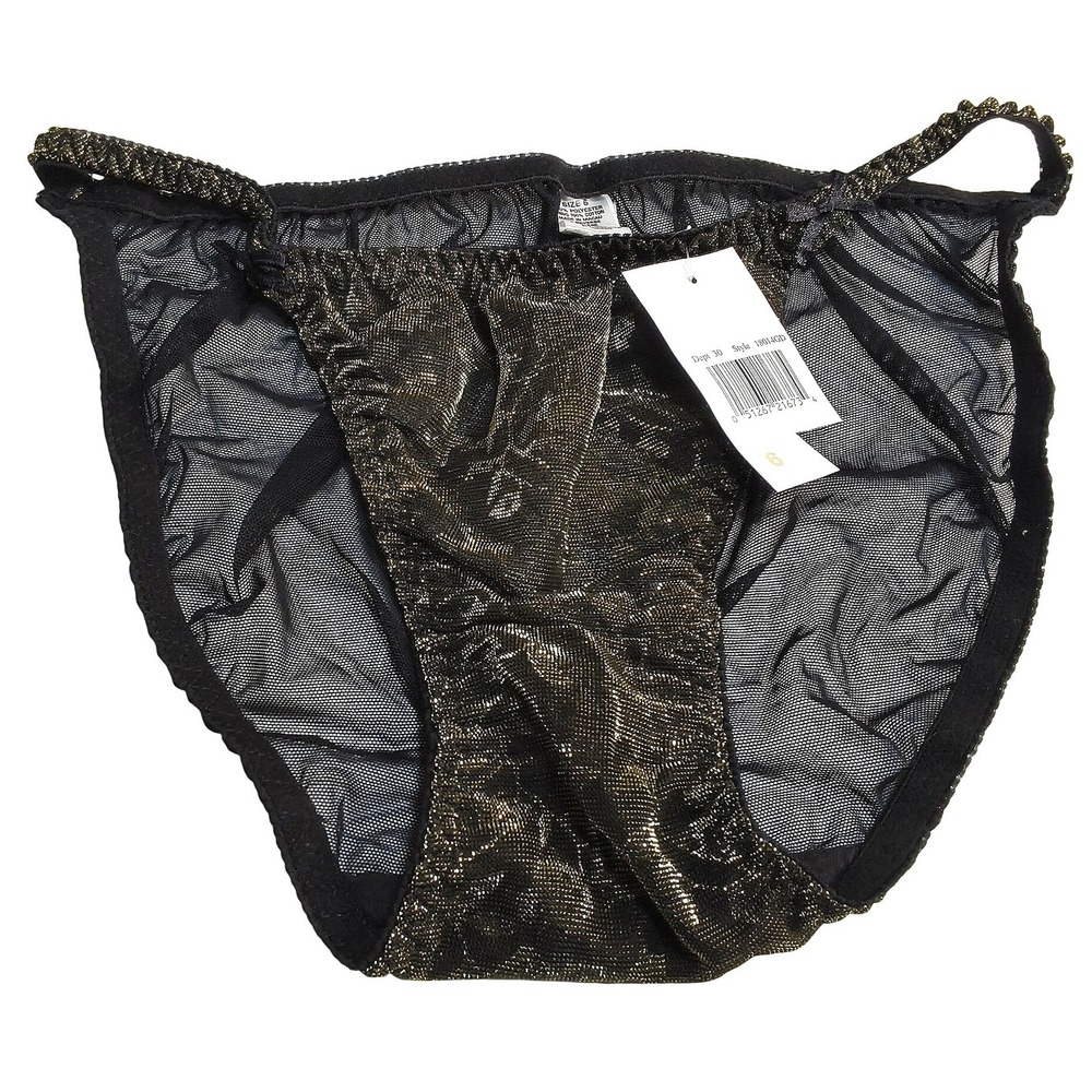 Vintage Secret Treasure Panties Women Size 6 Black Gold Metallic Mesh Sparkly